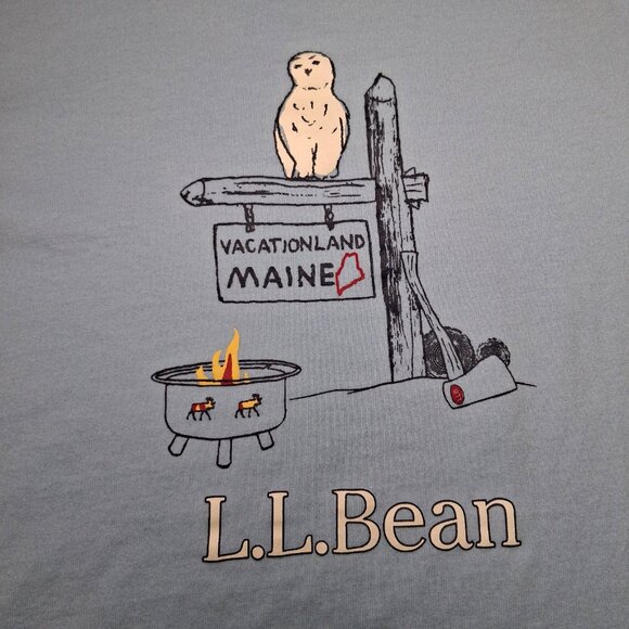 L.L. Bean Tops - LL Bean Shirt Women Medium Blue Long Slv Vacationland Maine Owl Camping Camp